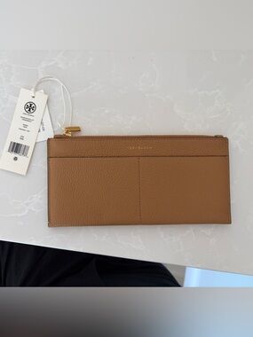 Tory Burch Camel/Tan Pebbled Leather Zip Wristlet Wallet